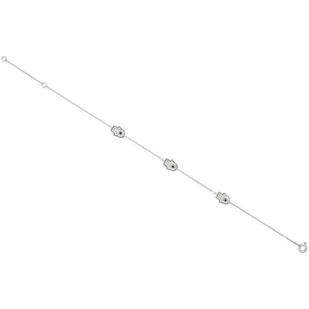 Sterling Silver CZ Hamsa Charm Bracelet